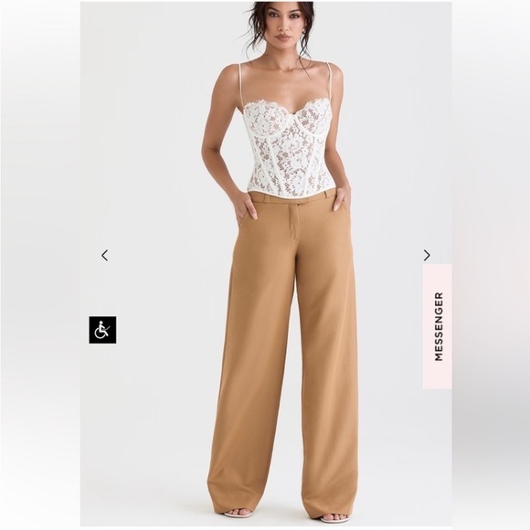 NWOT $135 HOUSE OF CB CAMERON
CARAMEL RELAXED WIDE LEG TAILORED TROUSERS SMALL - Picture 3 of 12